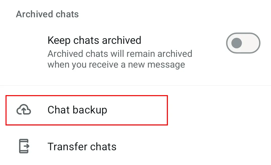 Immagine: Menu Chat di WhatsApp con il campo “Backup delle chat”