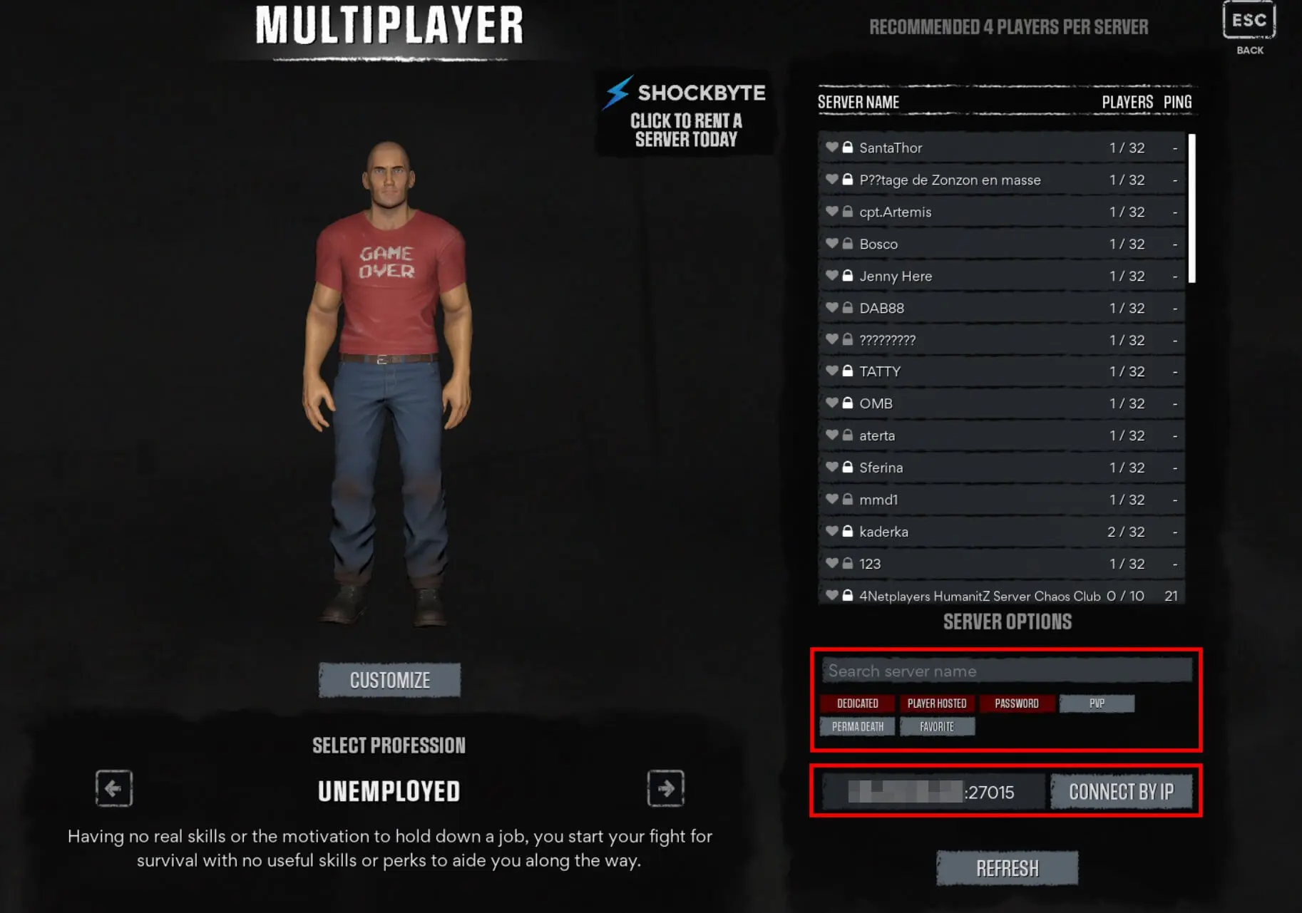 Immagine: Scelta del server per HumanitZ