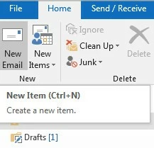 Screenshot dell’opzione “Nuova e-mail” in Outlook