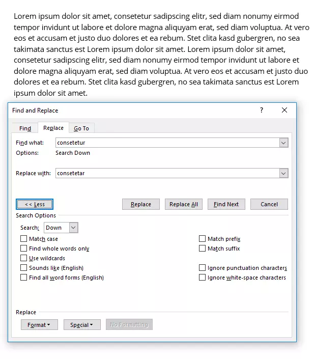 "Trova e sostituisci" in Word