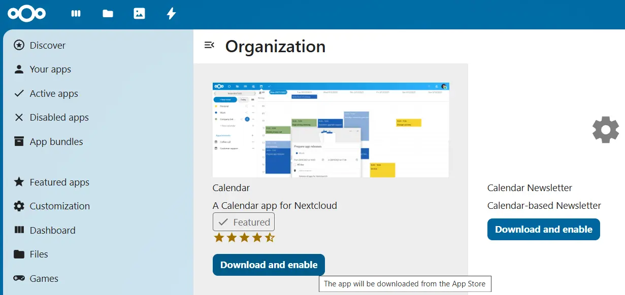 Immagine: Nextcloud Calendar nell’app store di Nextcloud