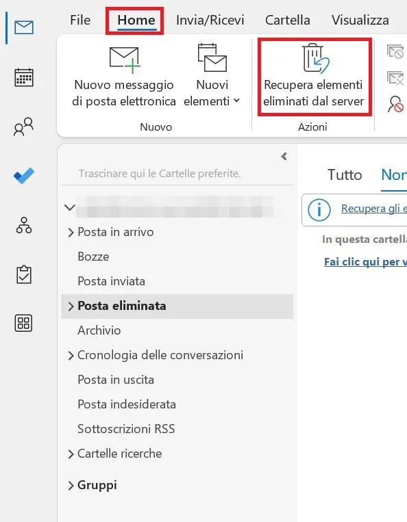Recuperare gli elementi eliminati dal server Immagine: Recuperare gli elementi eliminati dal server