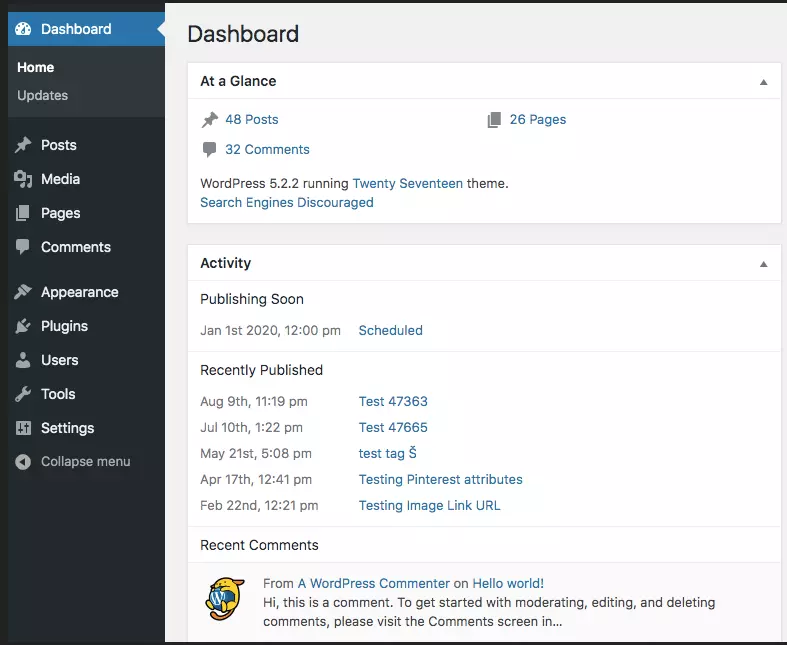 La dashboard di WordPress