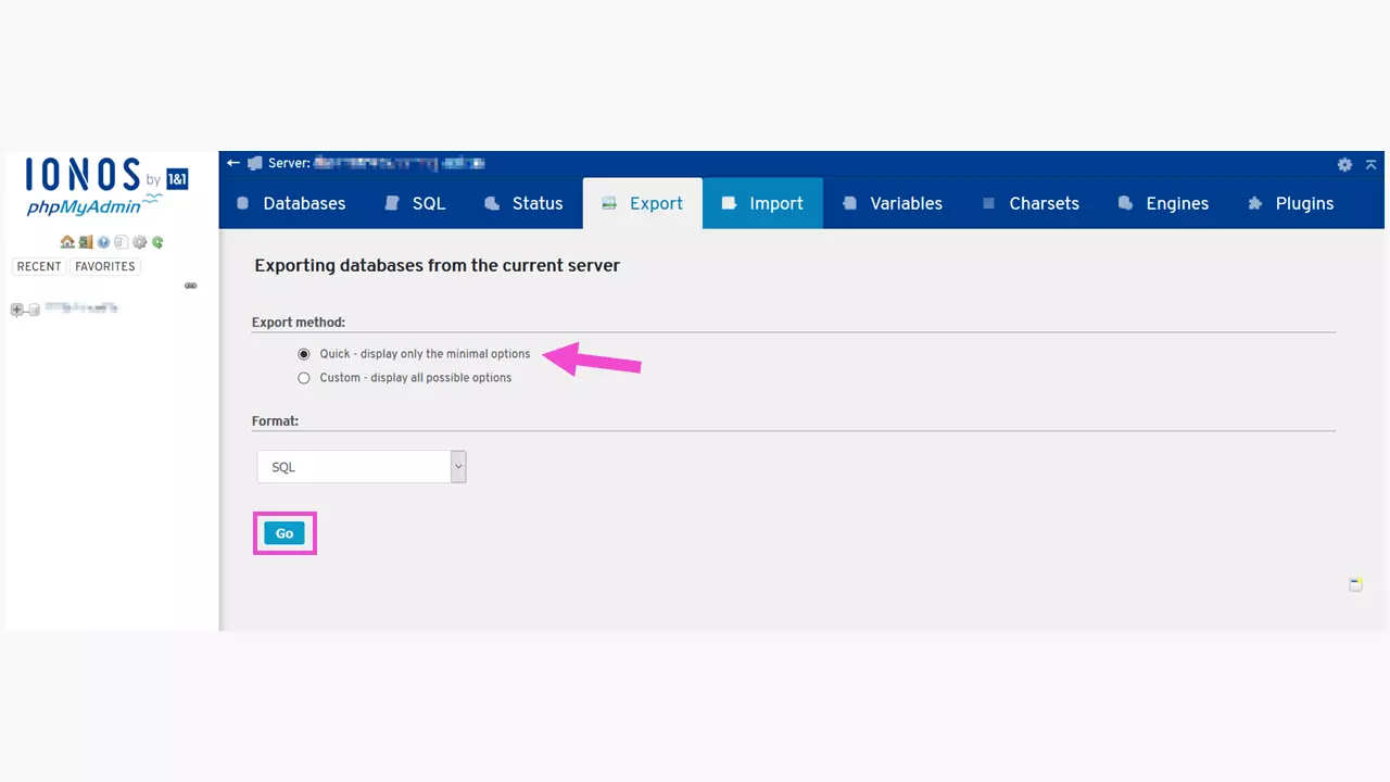 Immagine: Primo passaggio dello staging di WordPress: eseguire il backup del database esistente