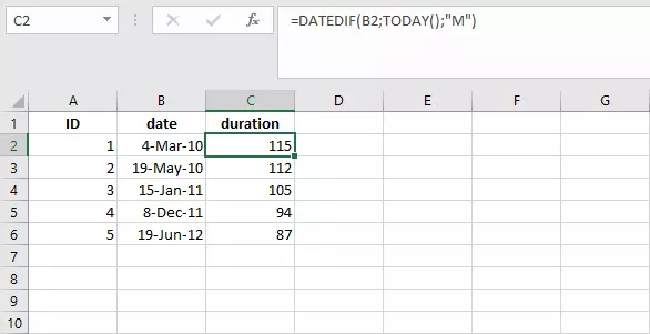 Combinazione delle funzioni DATA.DIFF e OGGI in Excel