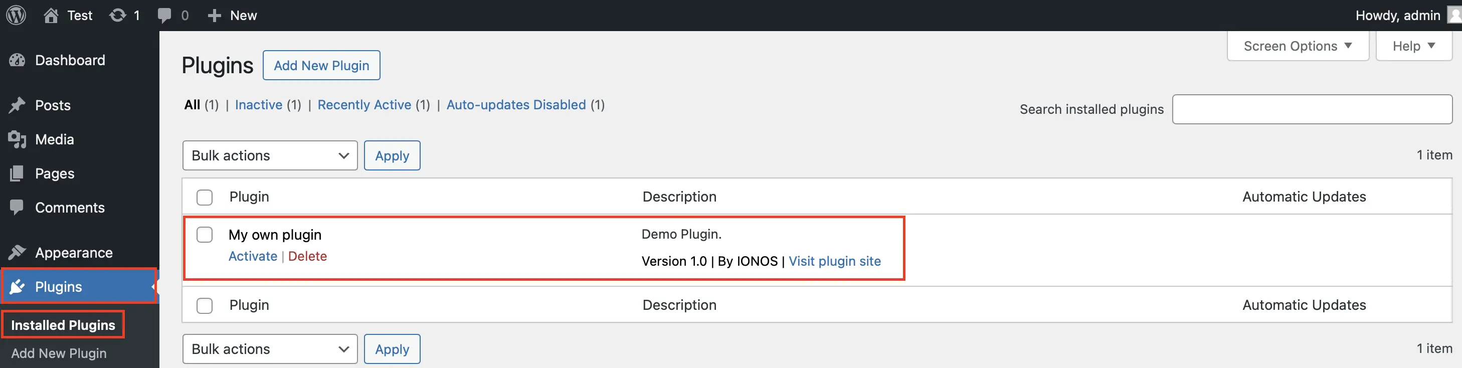 Immagine: Il tuo plugin appare subito nel back end di WordPress