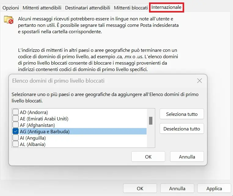 Immagine: Bloccare i domini su Outlook