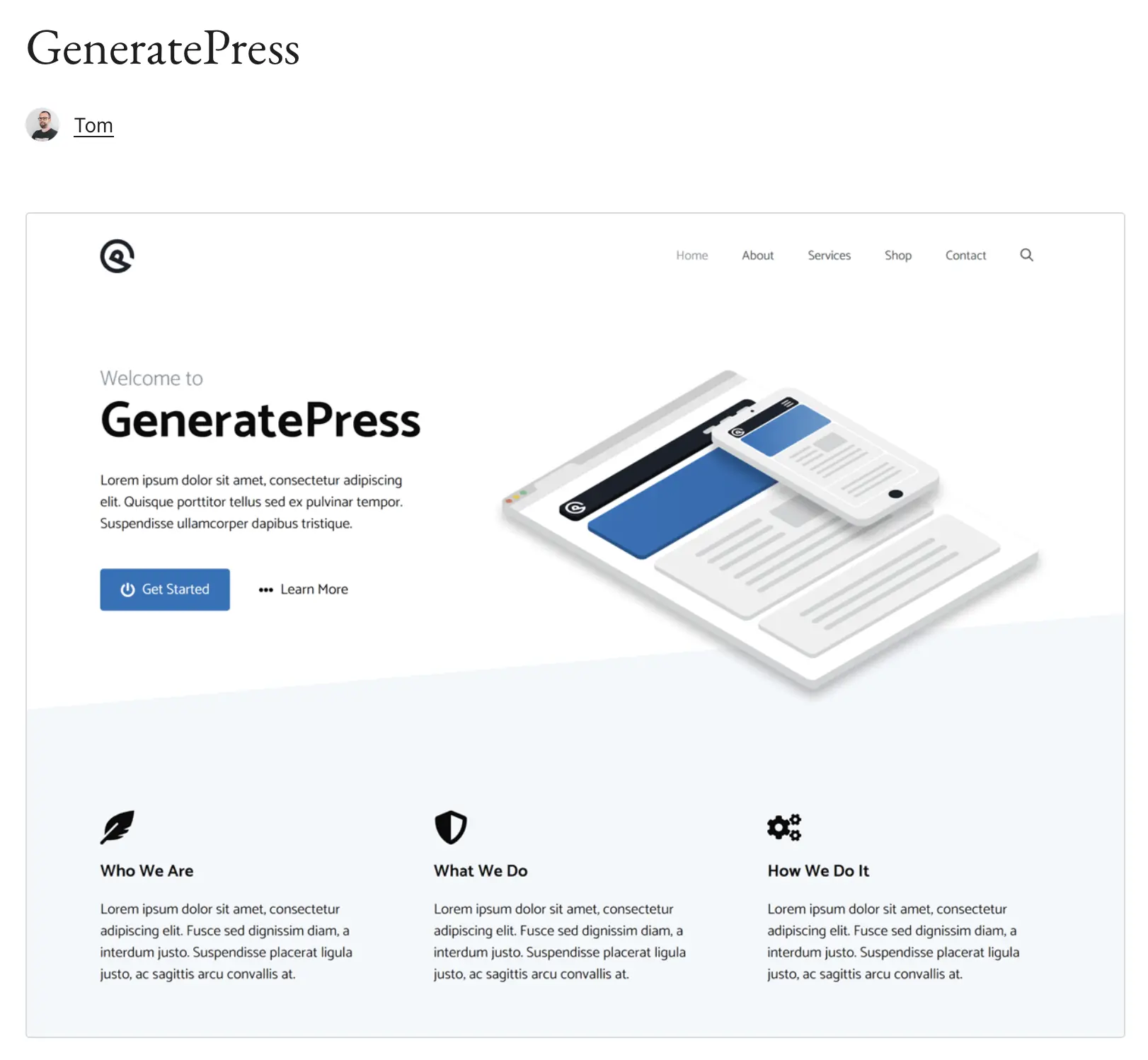 Immagine: Anteprima del tema WordPress GeneratePress su WordPress.org
