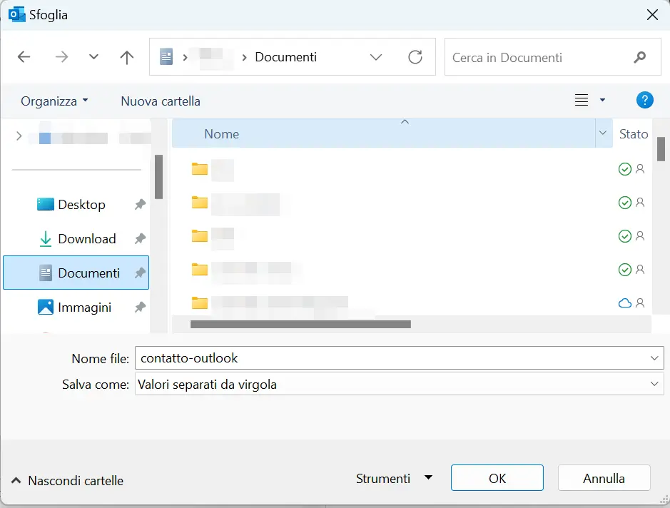 Immagine: Outlook 365: scelta del percorso di archiviazione in cui salvare il file esportato