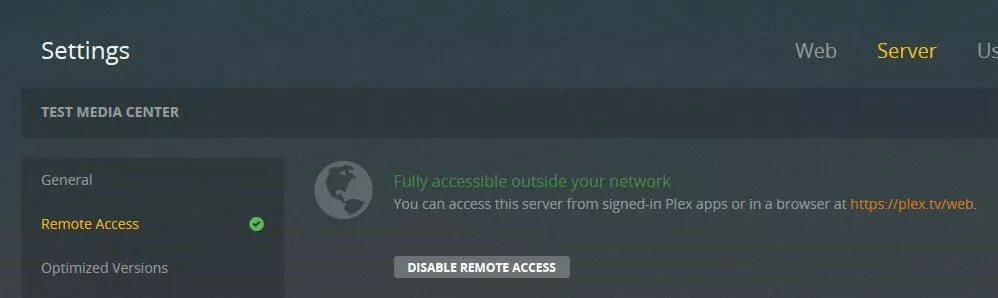 Immagine: Impostazioni del Plex Media Server