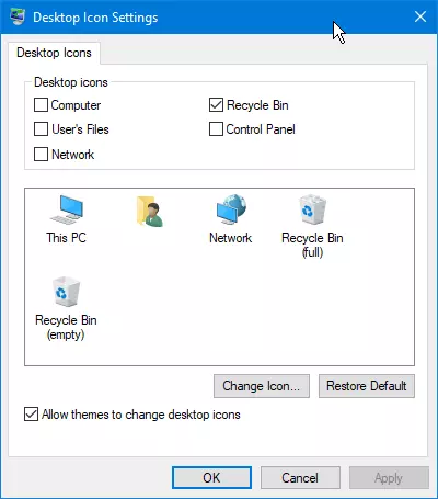 Immagine: Impostazioni delle icone del desktop in Windows 10