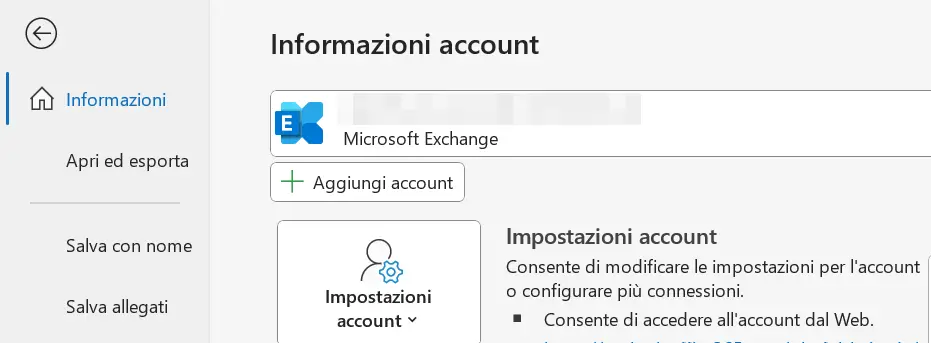 Microsoft Outlook 2016: sezione Informazioni nella scheda “File” Immagine: Microsoft Outlook 2016: sezione Informazioni nella scheda “File”