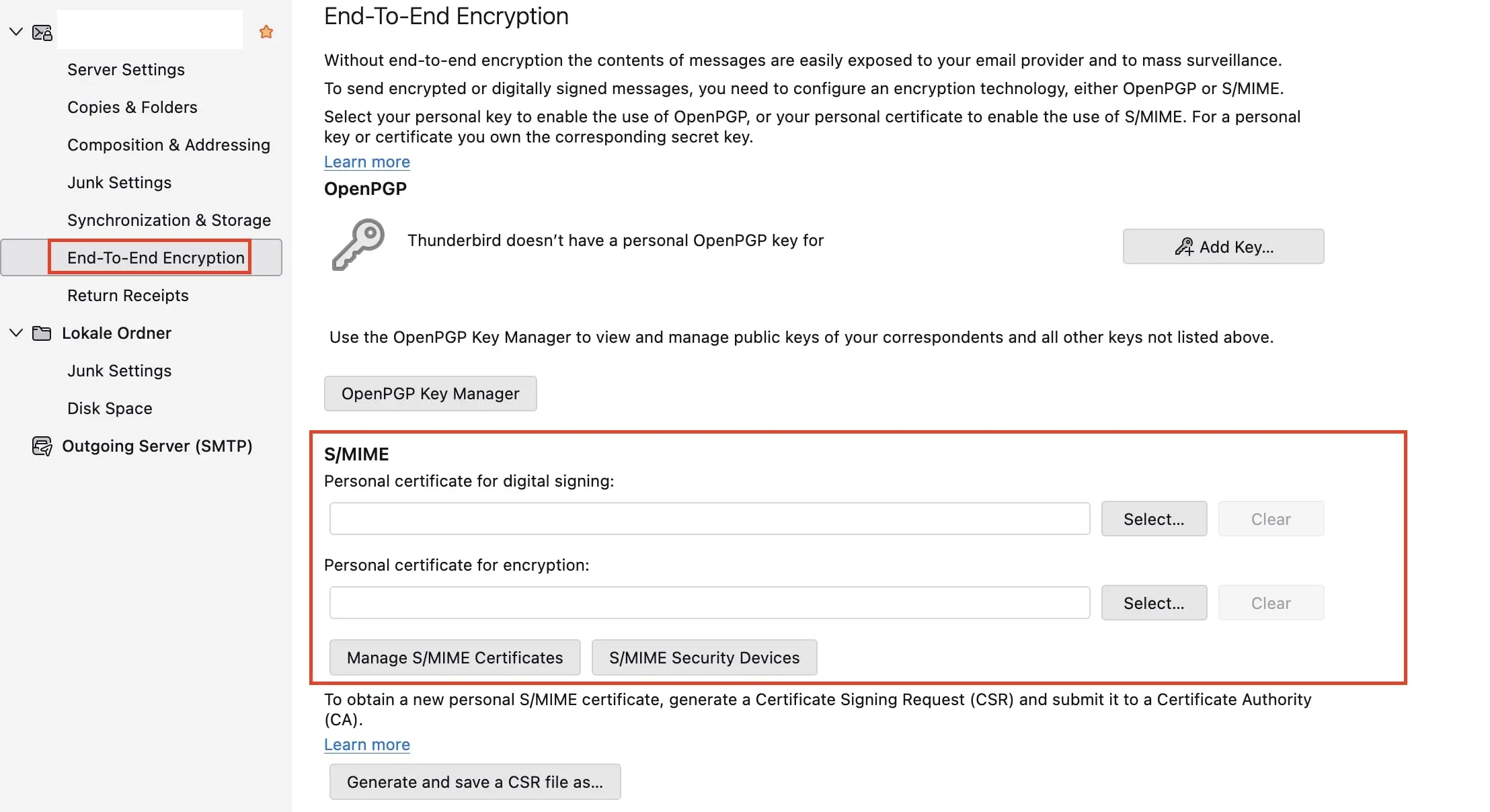 Immagine: Selezione del certificato su Thunderbird