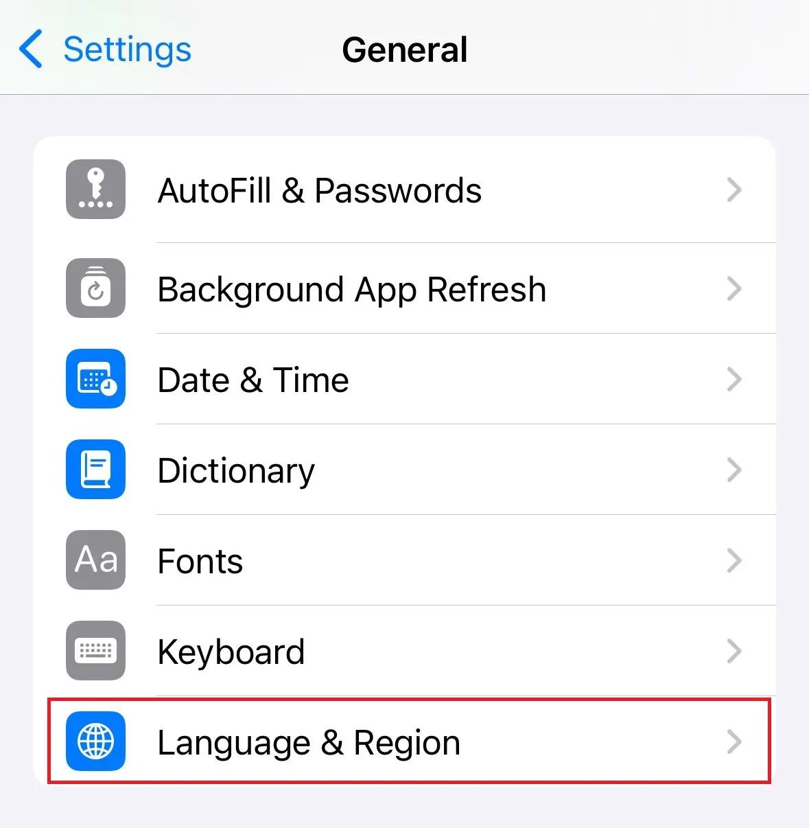 La voce “Lingua e zona” nel menu delle impostazioni “Generali” di iOS Immagine: La voce “Lingua e zona” nel menu delle impostazioni “Generali” di iOS