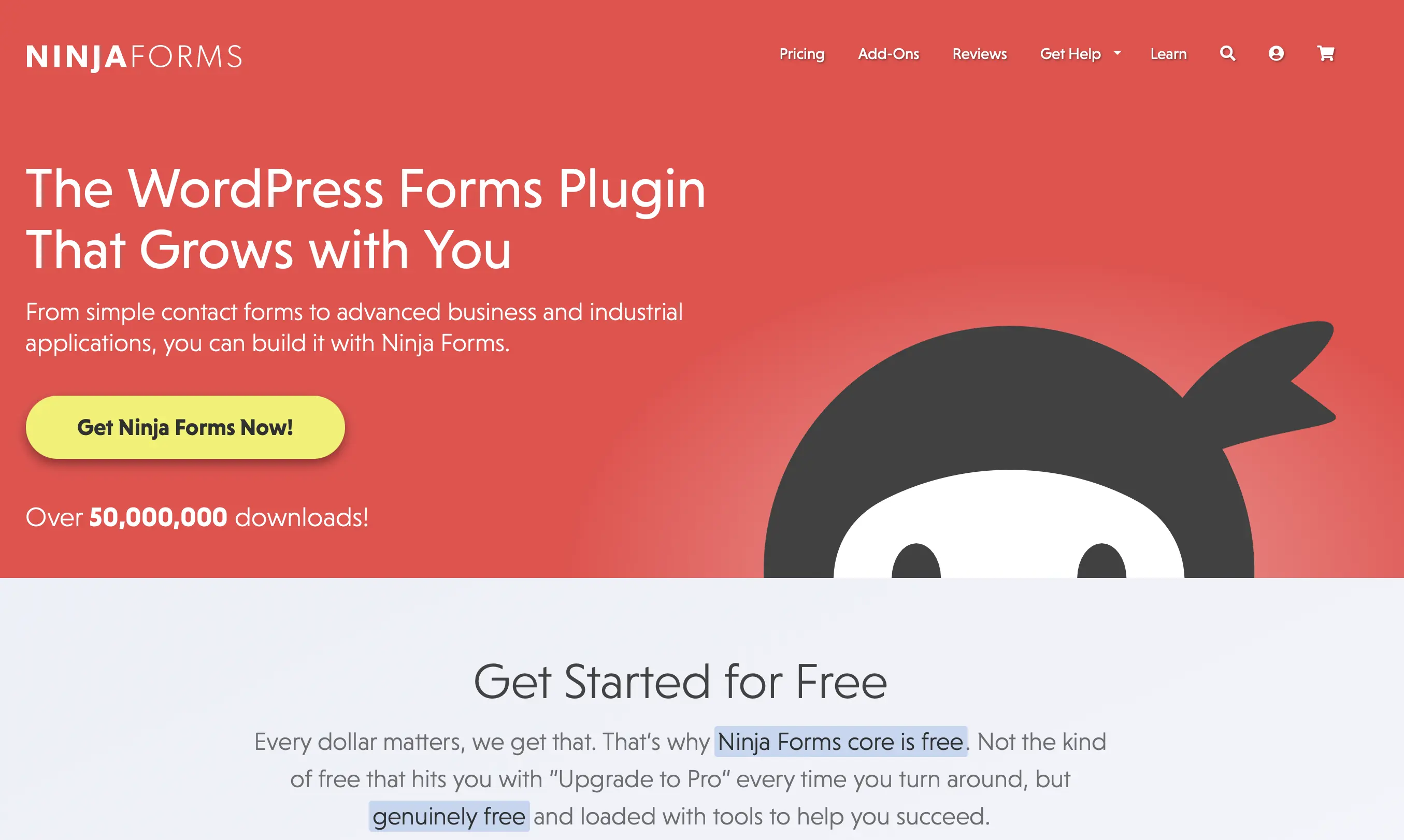 Immagine: Homepage del plugin di WordPress Ninja Forms