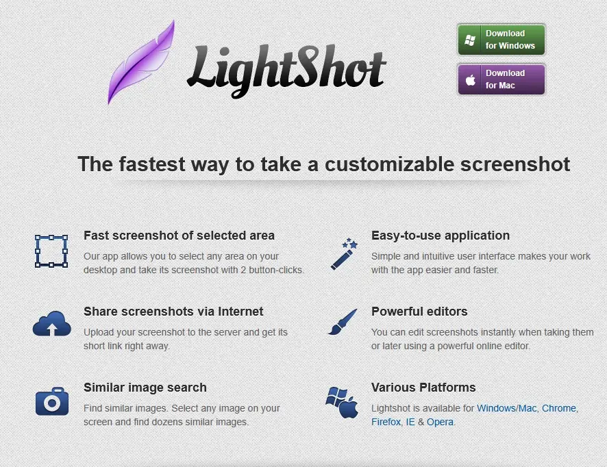 Immagine: Homepage dello strumento per screenshot Lightshot