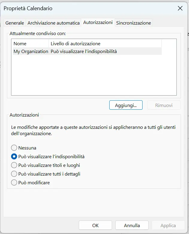 Immagine: Outlook: impostazioni di invito alla condivisione