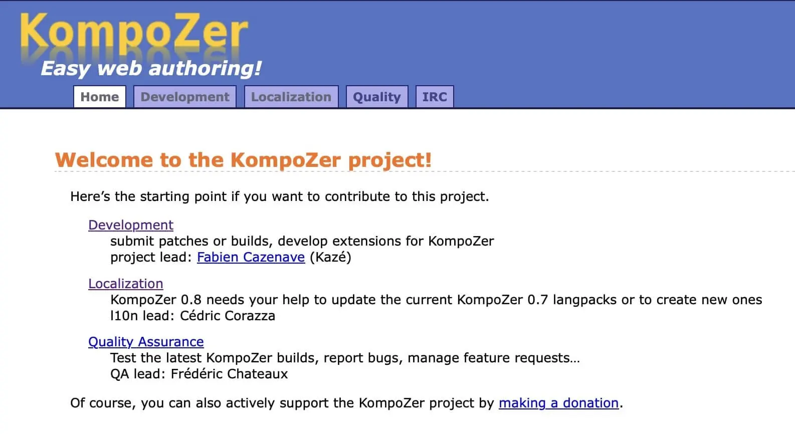 Screenshot del sito web di KompoZer Immagine: Screenshot del sito web di KompoZer