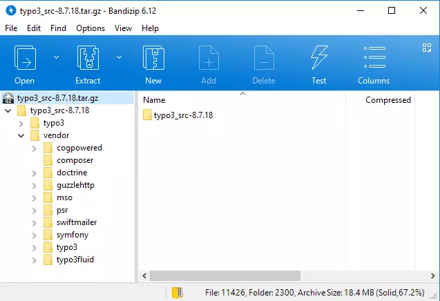 File sorgente TYPO3 all’interno di un archivio .tar