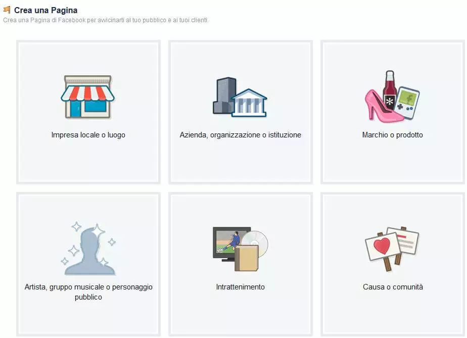 Immagine: Opzione “Crea una pagina” su Facebook