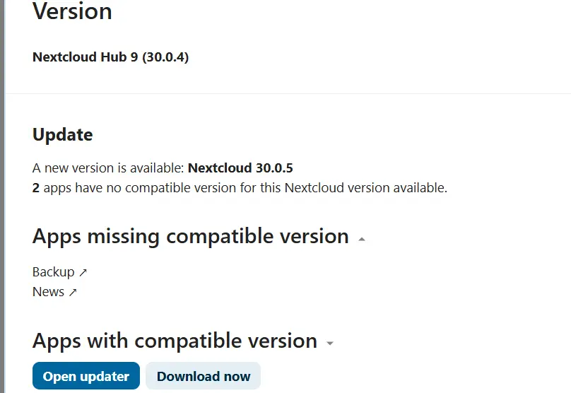 Nextcloud: apertura dell’Updater Immagine: Nextcloud: apertura dell’Updater