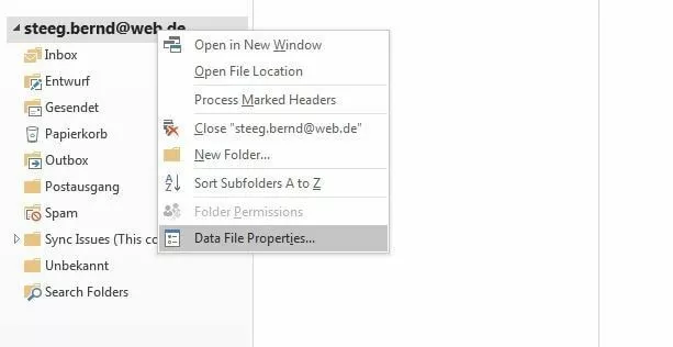 Immagine: Outlook 2016: Menu rapido dell’account e-mail