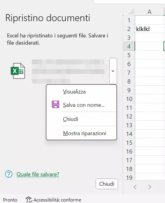 Ripristino documenti su Excel Ripristino documenti su Excel