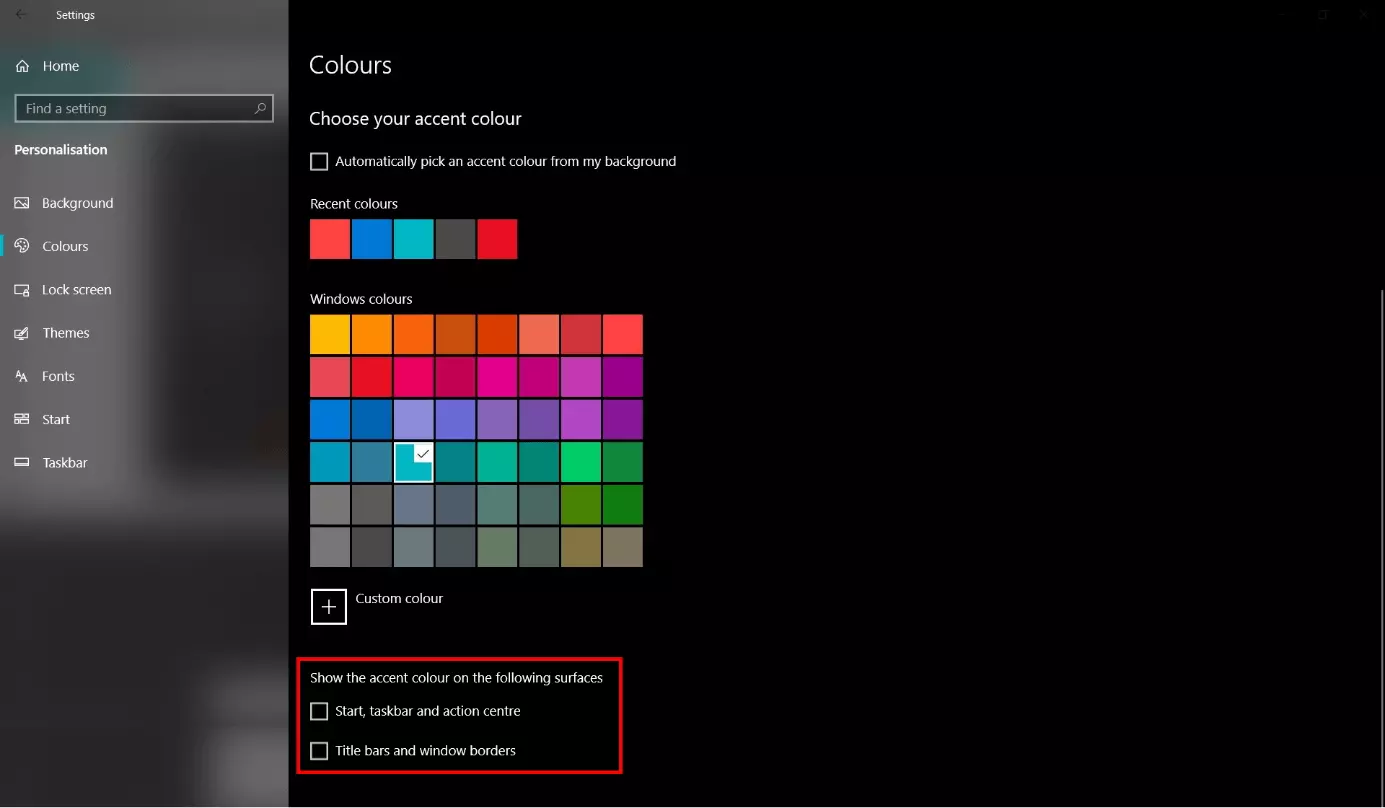 Immagine: Impostazioni Windows: selezionare il colore principale