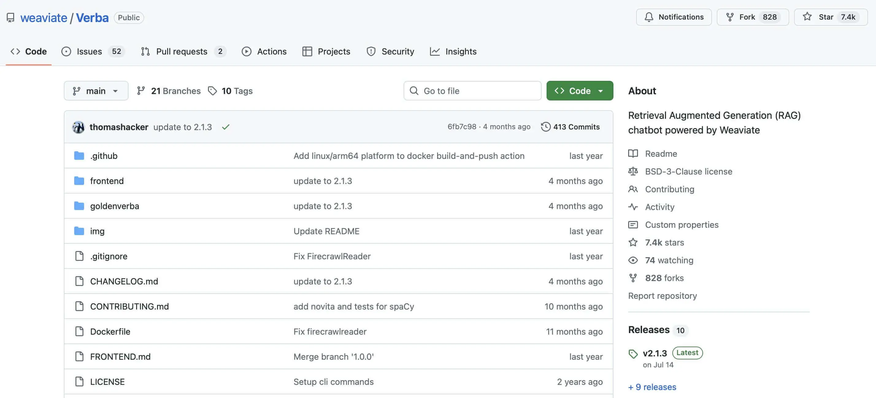 Immagine: Screenshot del repository GitHub di Verba