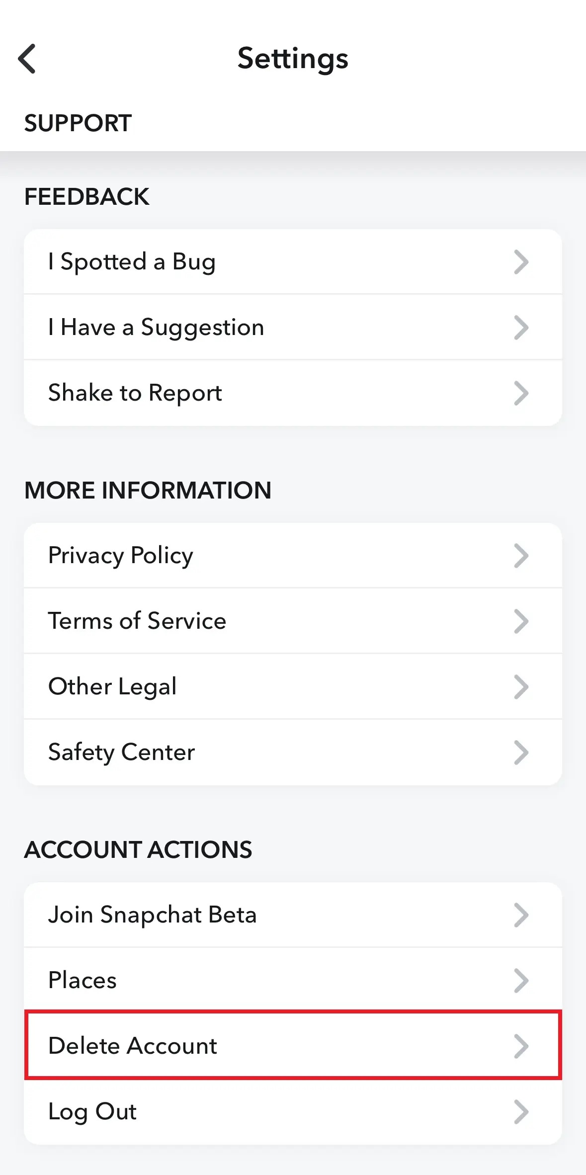 Azioni dell’account nelle impostazioni dell’app Snapchat Immagine: Azioni dell’account nelle impostazioni dell’app Snapchat