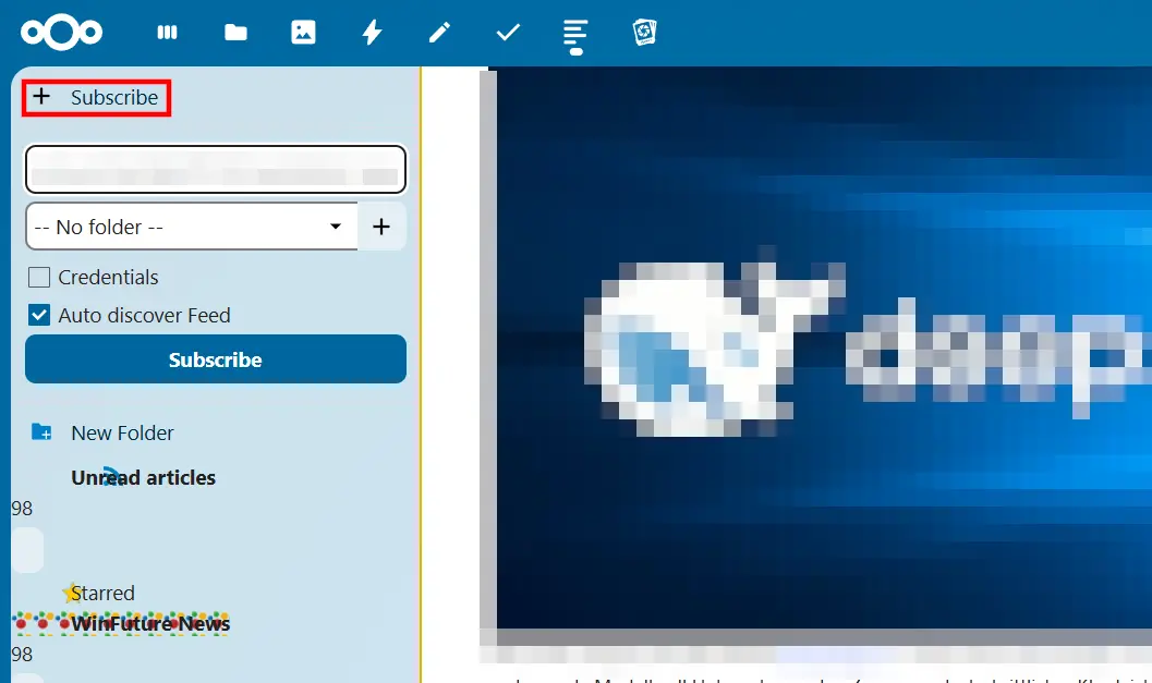 Abbonarsi a un feed RSS con Nextcloud News Immagine: Abbonarsi a un feed RSS con Nextcloud News