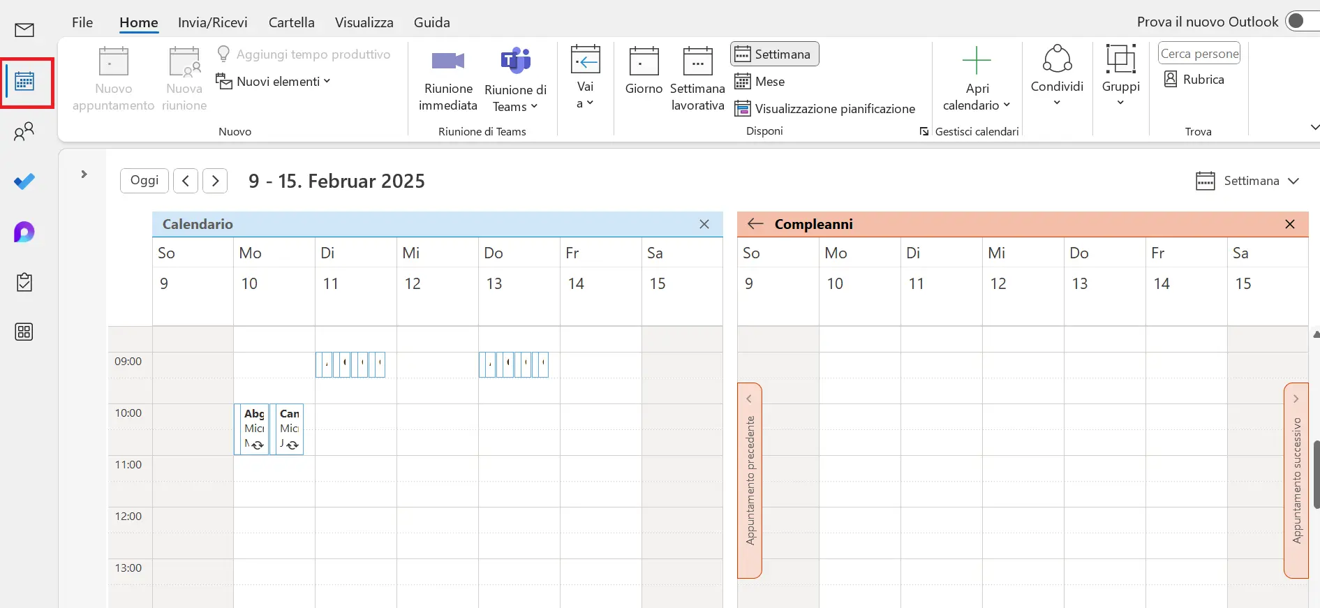 Immagine: Outlook: visualizzazione del calendario settimanale