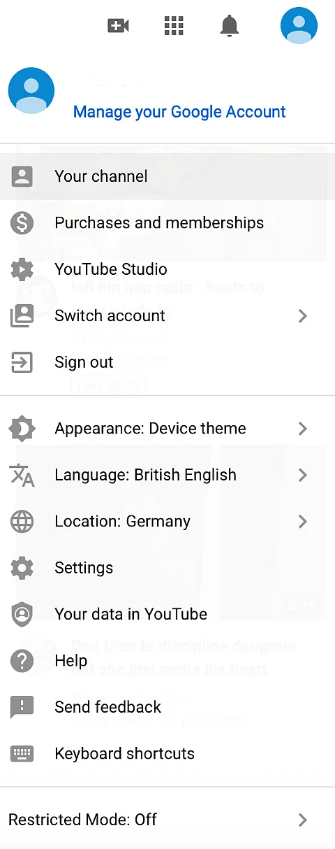 Immagine: YouTube: menu a tendina