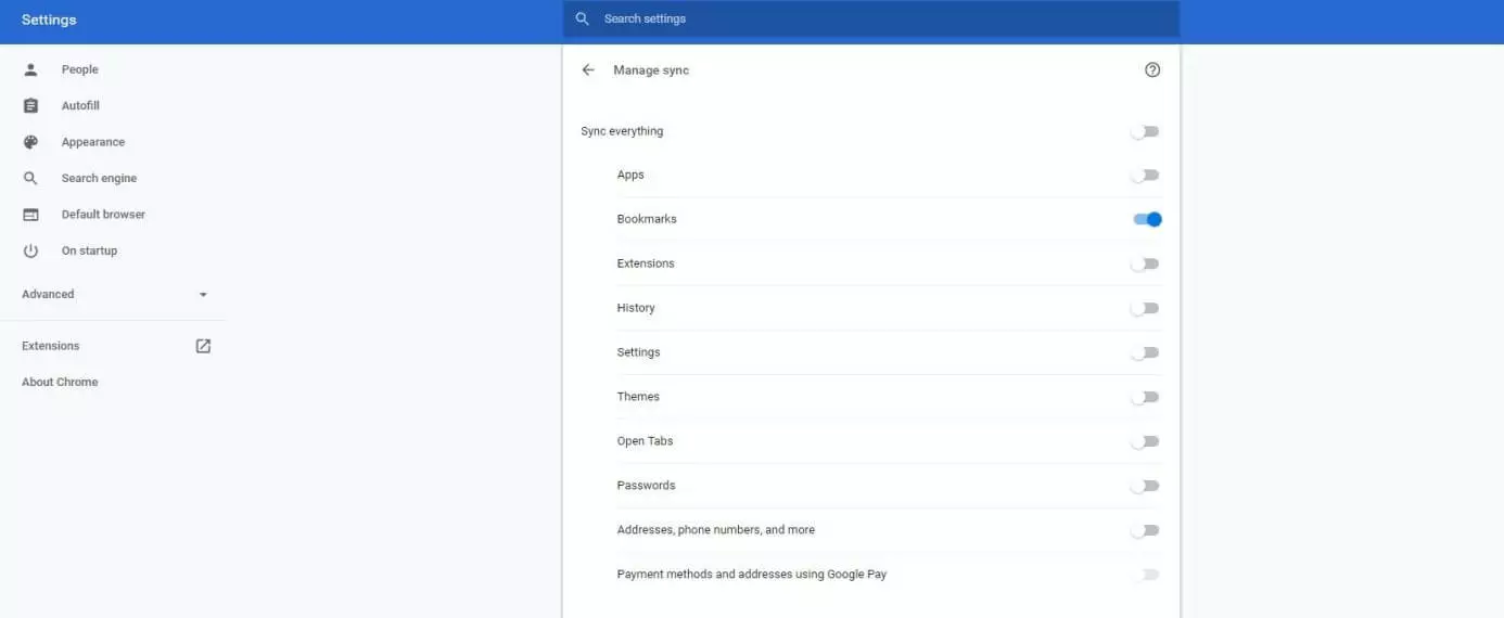 Immagine: Google Chrome: Impostazioni di sincronizzazione avanzate
