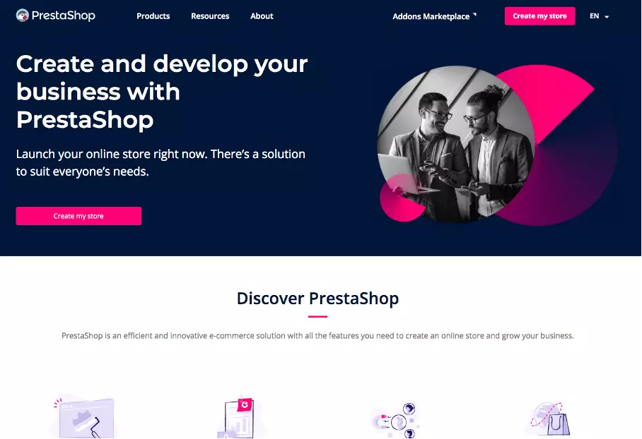 Screenshot del sito PrestaShop