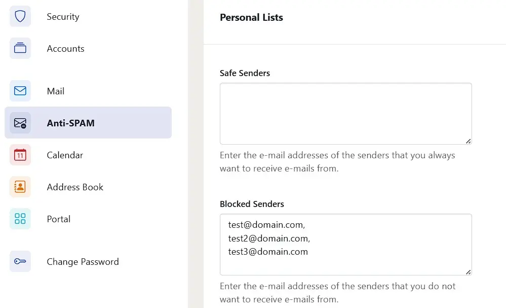 Immagine: Esempio di blacklist su IONOS