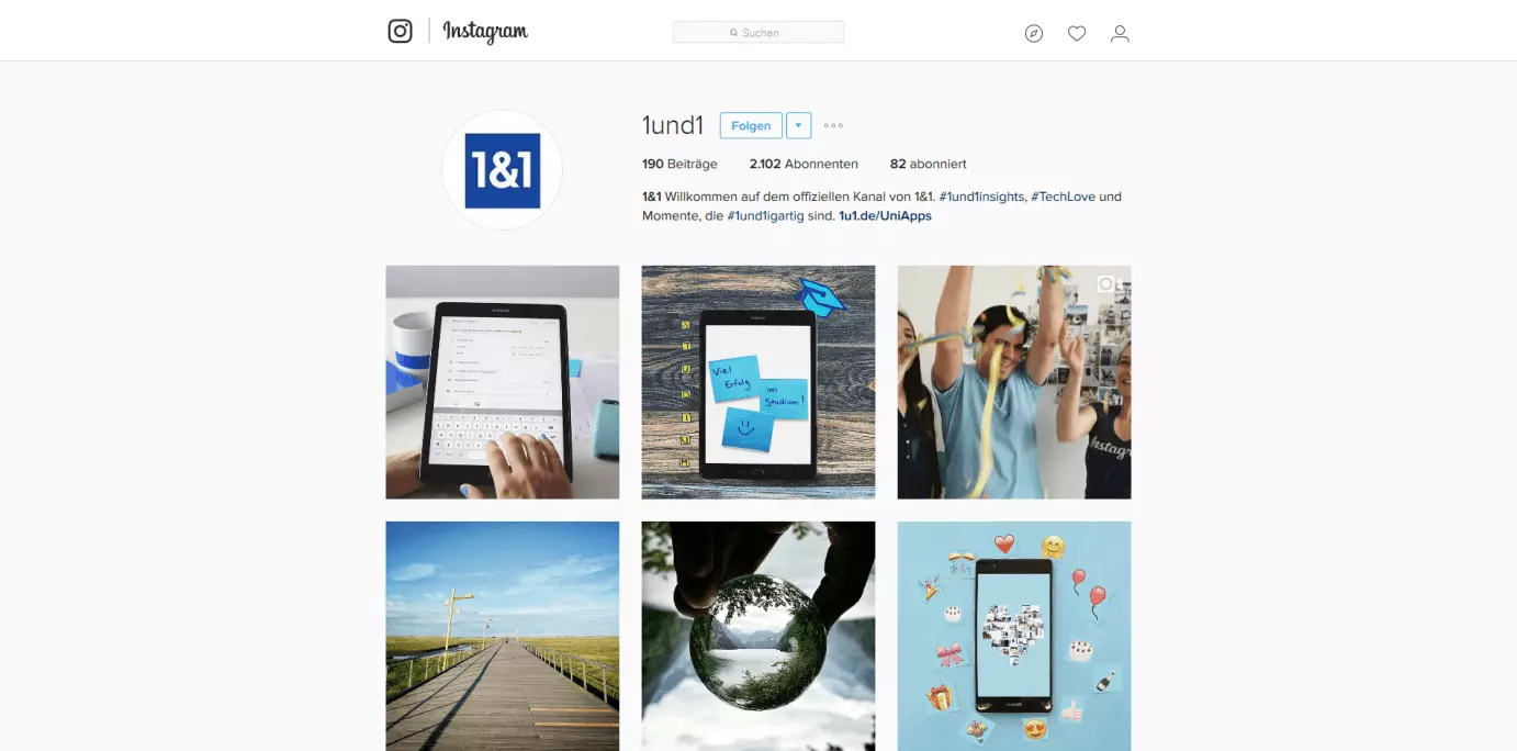Immagine: Versione web di Instagram con visualizzazione profilo IONOS Germania