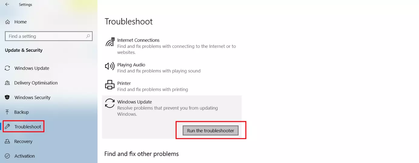 Immagine: Risoluzione dei problemi di Windows Update