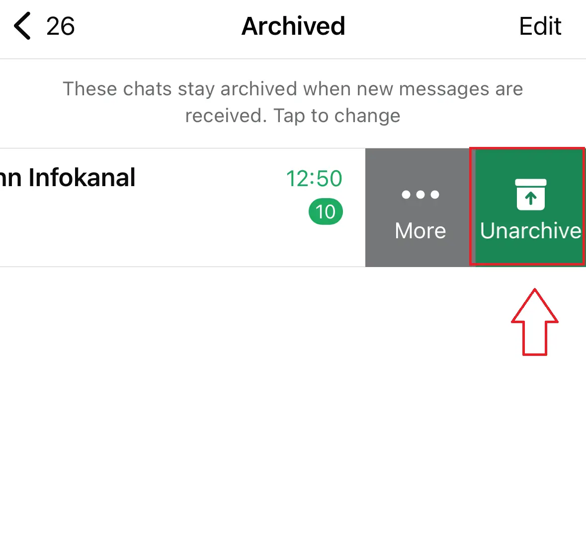 Immagine: Screenshot di un iPhone che mostra l’opzione “Archiviate” su una chat di WhatsApp
