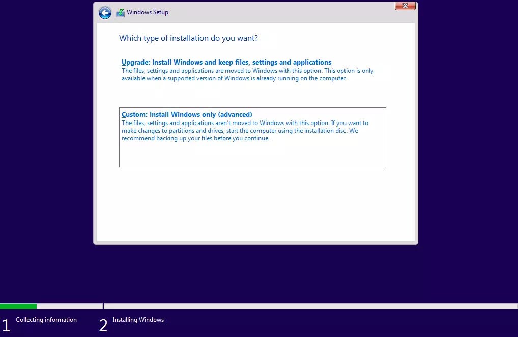 Immagine: Windows 11: selezionare il tipo di installazione