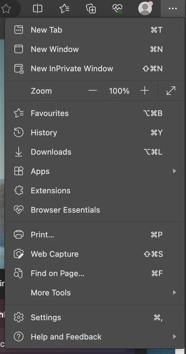 Immagine: Screenshot del menu a discesa per le impostazioni