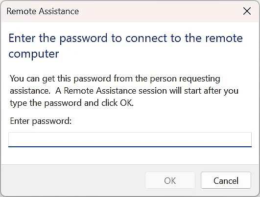 Immagine: Richiesta di password per l’assistenza remota