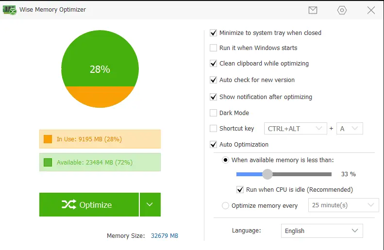 Immagine: Schermata di Wise Memory Optimizer