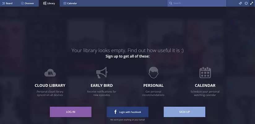 Stremio: Homepage della libreria multimediale