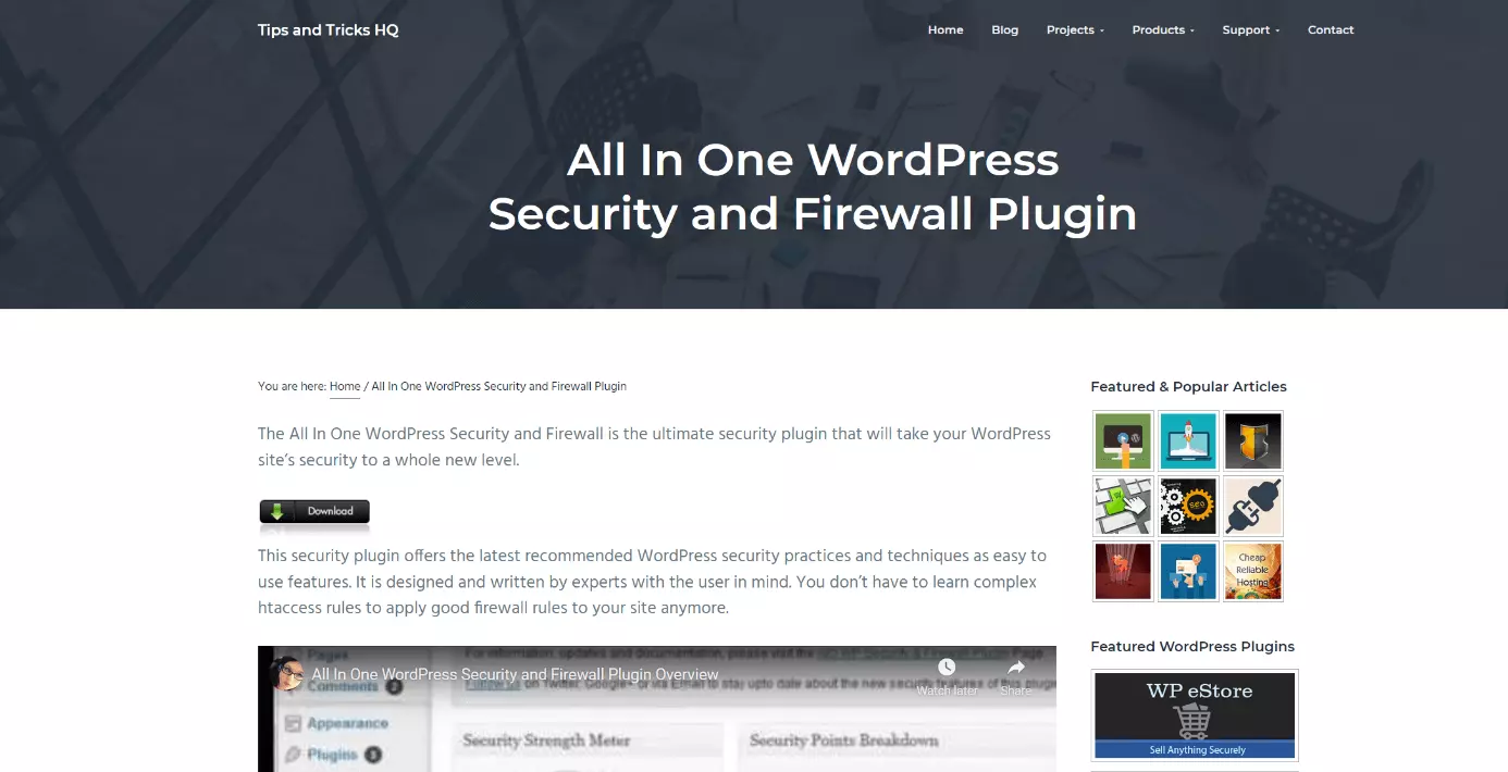 Sito del plugin “All In One WordPress Security and Firewall“