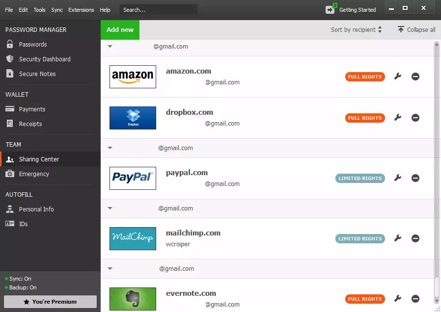 Interfaccia utente dell’app per desktop Dashlane