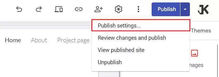 Google Sites: menu “Pubblica” Google Sites: menu “Pubblica”