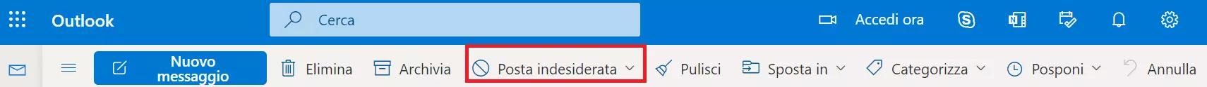 Immagine: Barra degli strumenti in Outlook.com
