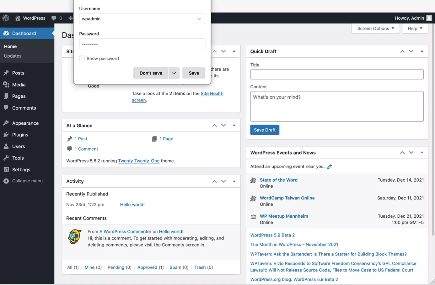 Salvare le credenziali da amministratore per l’accesso a WordPress nel password manager di Firefox