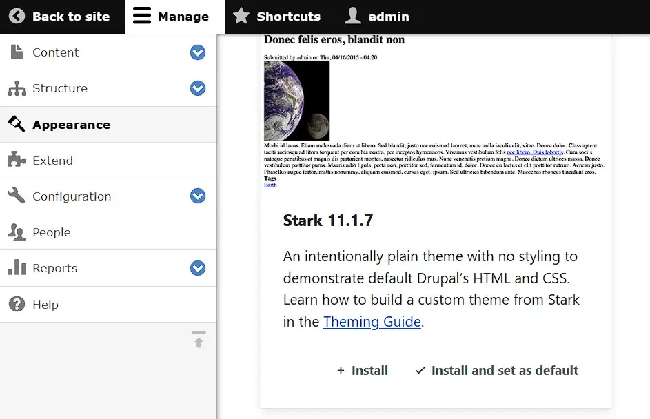 Menu “Aspetto” su Drupal Immagine: Menu “Aspetto” su Drupal